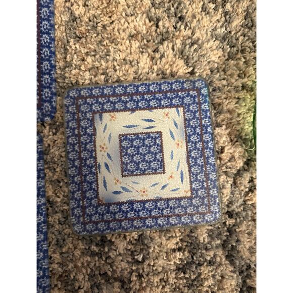Lot of 3 Temptations Blue Old World Glass Trivets Square Appx 6.25" 7" 8" - Picture 4 of 4